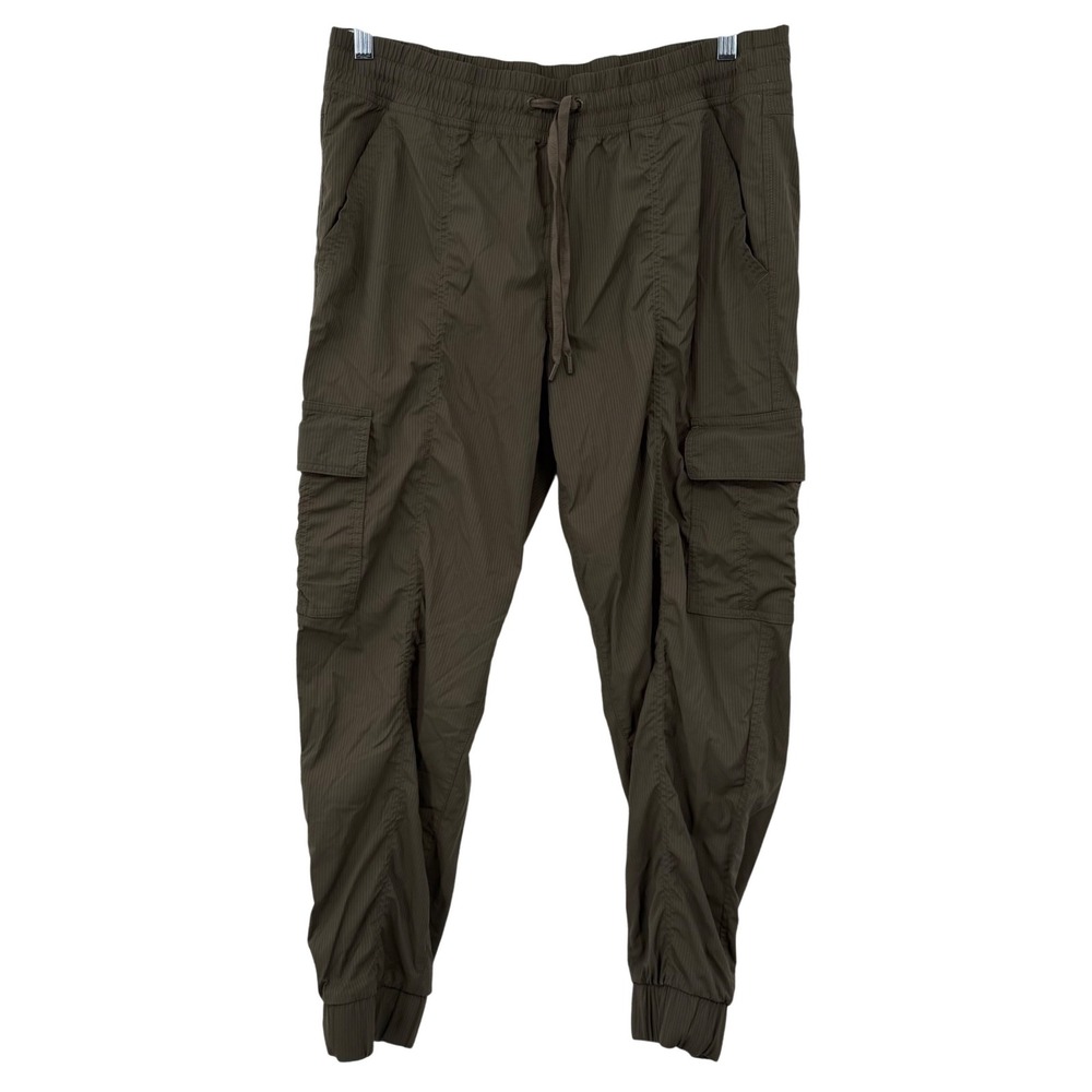 Eddie Bauer Cargo Joggers Womens Large Olive Green Pinstripe Lightweight Hiking - Picture 2 of 9